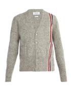 Matchesfashion.com Thom Browne - V Neck Stripe Detail Wool Mohair Blend Cardigan - Mens - Grey