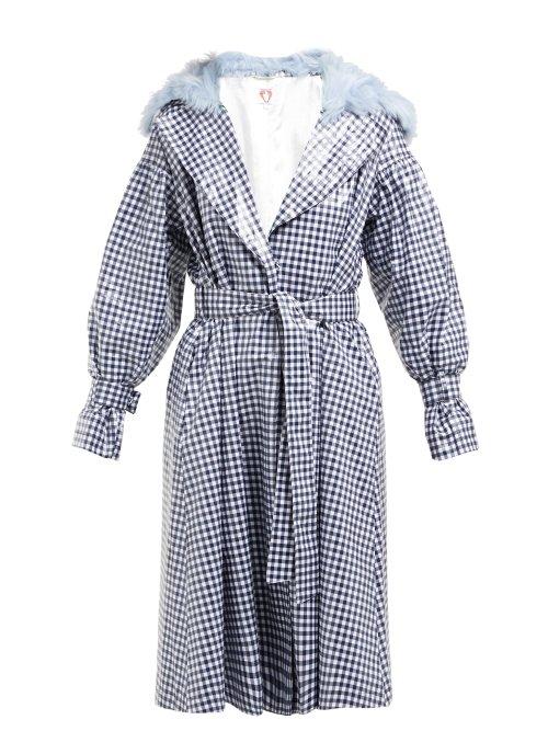 Matchesfashion.com Shrimps - Gingham Pvc Trench Coat - Womens - Black White