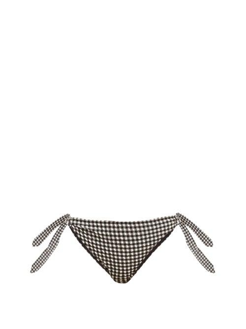 Matchesfashion.com Ganni - Side Tie Gingham Checked Bikini Briefs - Womens - Black