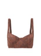 Matchesfashion.com Dodo Bar Or - Pamela Floral-embroidered Balcony Bikini Top - Womens - Dark Brown