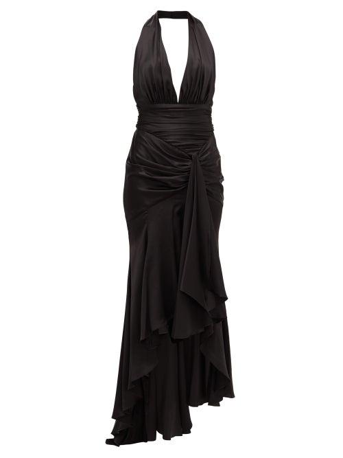 Matchesfashion.com Alexandre Vauthier - Ruched Silk-blend Satin Gown - Womens - Black
