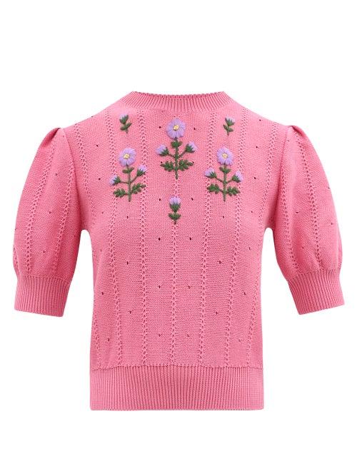 Gucci - Floral-embroidered Cotton-blend Sweater - Womens - Pink