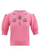 Gucci - Floral-embroidered Cotton-blend Sweater - Womens - Pink
