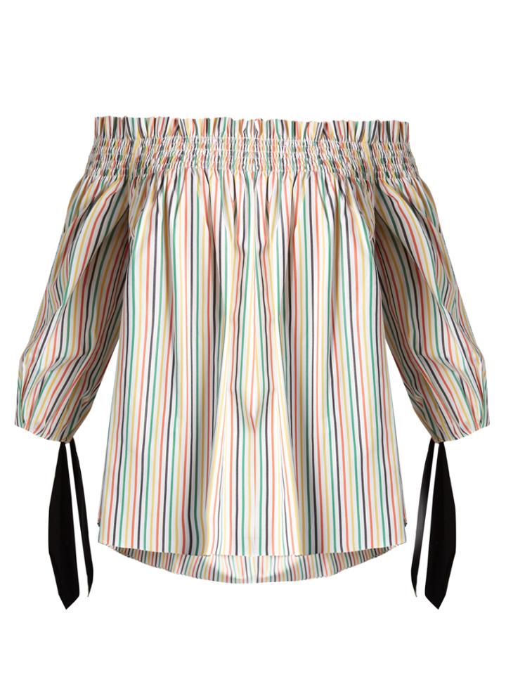 Caroline Constas Lou Off-the-shoulder Striped Cotton Top