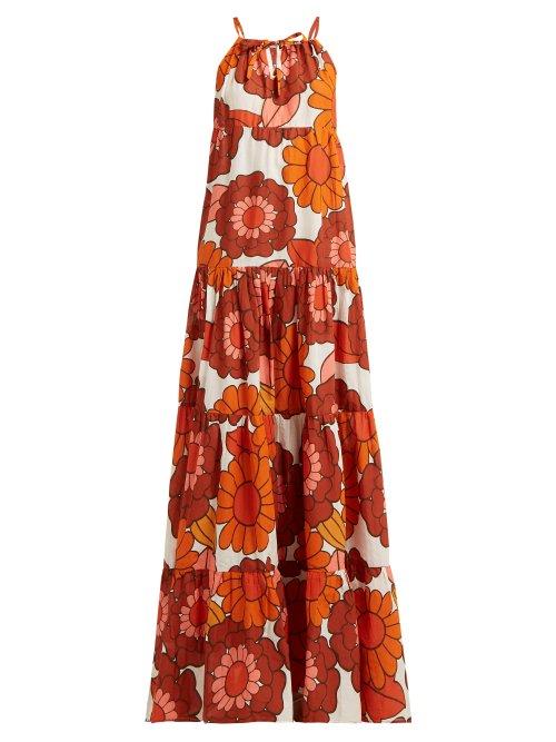 Matchesfashion.com Dodo Bar Or - Dorothy Floral Print Tiered Cotton Maxi Dress - Womens - Orange Print