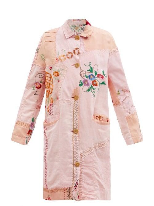 Matchesfashion.com By Walid - Clara Embroidered 1920s-linen Coat - Womens - Pink