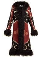Matchesfashion.com Zazi Vintage - Suzani Embroidered Shearling Coat - Womens - Black Multi