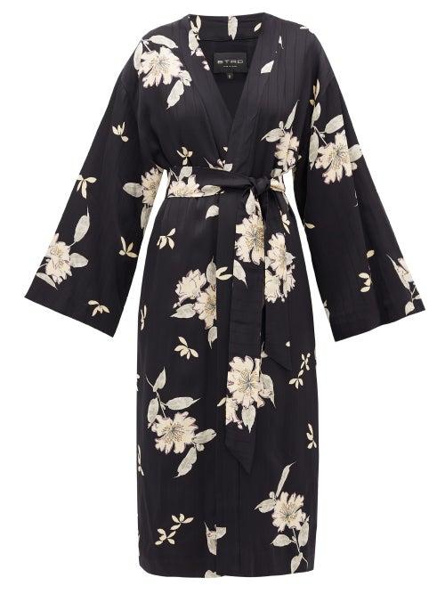Matchesfashion.com Etro - Malva Floral-print Satin Coat - Womens - Black White