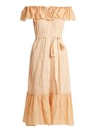 Matchesfashion.com Lisa Marie Fernandez - Mira Off The Shoulder Striped Cotton Dress - Womens - Orange Multi