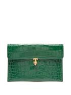 Matchesfashion.com Alexander Mcqueen - Skull Crocodile Embossed Leather Envelope Pouch - Womens - Green