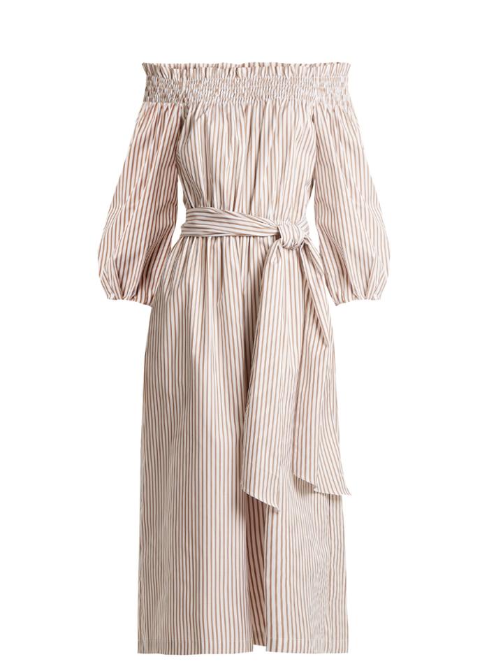 Caroline Constas Lou Off-the-shoulder Striped Cotton Jumpsuit