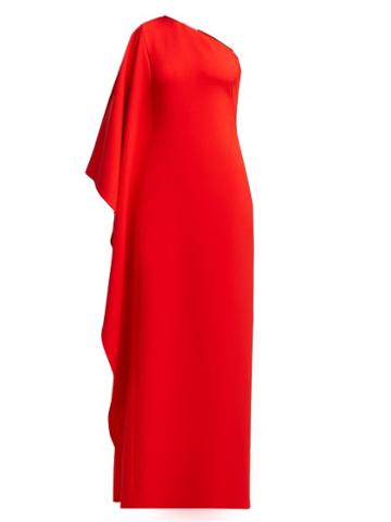 Matchesfashion.com Osman - Oleander Cape Sleeve One Shoulder Crepe Gown - Womens - Red