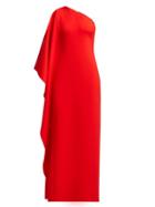 Matchesfashion.com Osman - Oleander Cape Sleeve One Shoulder Crepe Gown - Womens - Red