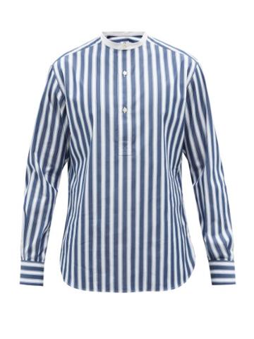Sbline - Stand-collar Cotton-poplin Shirt - Mens - Blue White