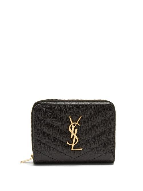 Matchesfashion.com Saint Laurent - Monogram Quilted Pebbled Leather Wallet - Womens - Black