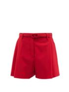 Ladies Rtw Valentino - V-logo Belt Pleated Toile Shorts - Womens - Red