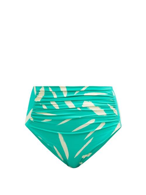 Self-portrait - Brushstroke-print High-rise Bikini Briefs - Womens - Green Print