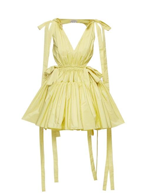 Alexander Mcqueen - Gathered Faille Mini Dress - Womens - Yellow