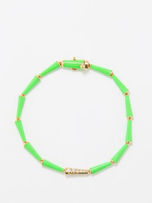 Melissa Kaye - Lola Diamond, Enamel & 18kt Gold Bracelet - Womens - Green Multi