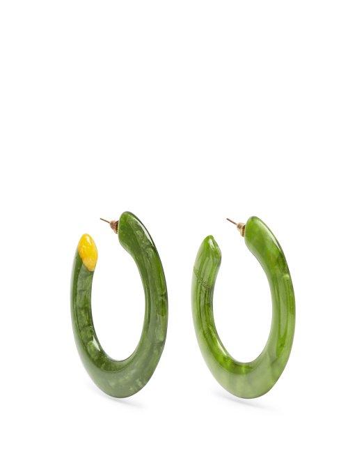 Matchesfashion.com Cult Gaia - Mira Marbled Acetate Hoop Earrings - Womens - Green