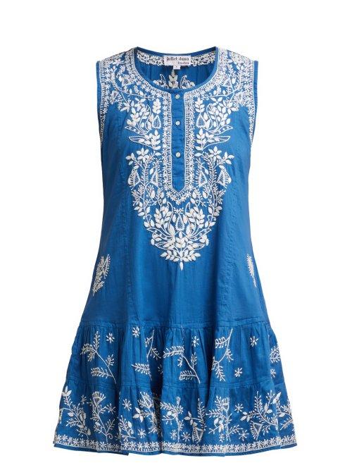 Matchesfashion.com Juliet Dunn - Embroidered Cotton Mini Dress - Womens - Navy White