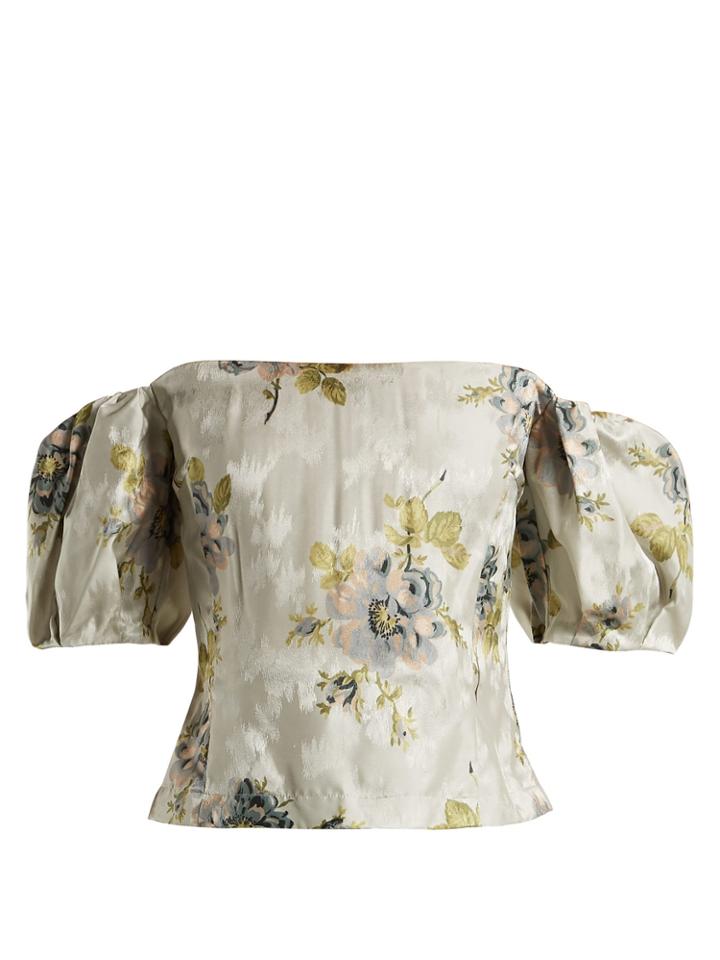 Brock Collection Boie Itoh Peony-print Silk-jacquard Corset Top