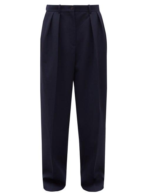 Matchesfashion.com The Row - Igor Pleated Crepe Wide-leg Trousers - Womens - Navy