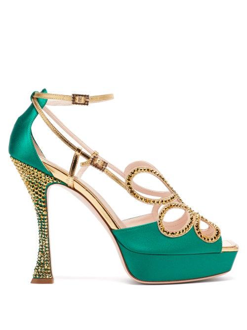 Matchesfashion.com Roger Vivier - Queen Crystal-embellished Leather Platform Sandals - Womens - Green Multi
