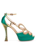Matchesfashion.com Roger Vivier - Queen Crystal-embellished Leather Platform Sandals - Womens - Green Multi