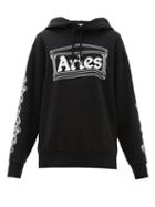 Matchesfashion.com Aries - Logo Print Cotton Hooded Sweatshirt - Womens - Black