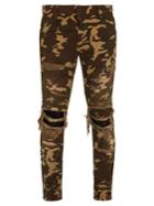 Balmain Distressed Camouflage-print Skinny Biker Jeans