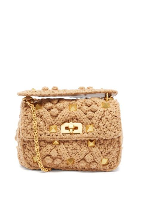 Valentino Garavani - Roman Stud Cashmere And Suede Shoulder Bag - Womens - Beige