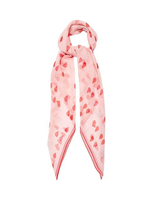 Matchesfashion.com Alexander Mcqueen - Petal And Skull Print Silk Chiffon Scarf - Womens - Pink