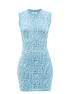 Ladies Rtw Fendi - Ff Vertigo-jacquard Knit Mini Dress - Womens - Blue