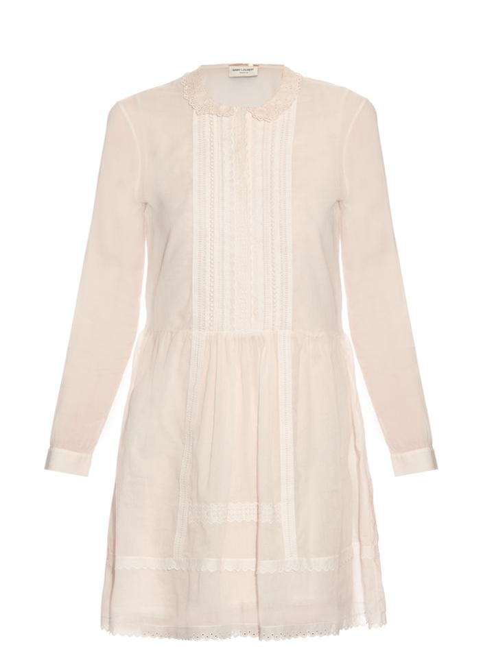 Saint Laurent Lace-panel Pintuck Pleated Dress