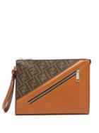 Mens Bags Fendi - Ff-print Coated-canvas And Leather Pouch - Mens - Brown Multi