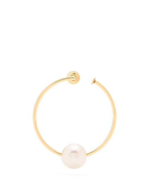 Matchesfashion.com Hillier Bartley - Faux Pearl Gold Plated Hoop Single Earring - Womens - Gold