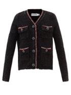 Self-portrait - Tweed-effect Metallic Knitted Cardigan - Womens - Black