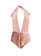 Matchesfashion.com Adriana Degreas - Pintucked Halterneck Swimsuit - Womens - Light Pink