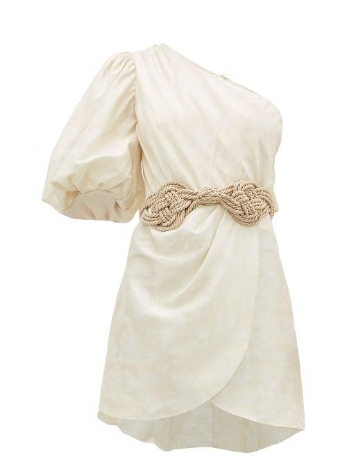 Matchesfashion.com Johanna Ortiz - Ancestral Maloca One Shoulder Jacquard Mini Dress - Womens - Ivory