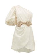 Matchesfashion.com Johanna Ortiz - Ancestral Maloca One Shoulder Jacquard Mini Dress - Womens - Ivory
