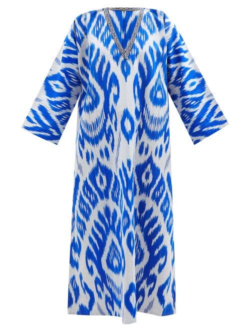 Muzungu Sisters - Uzbek Ikat Cotton-canvas Kaftan - Womens - Blue White