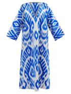 Muzungu Sisters - Uzbek Ikat Cotton-canvas Kaftan - Womens - Blue White