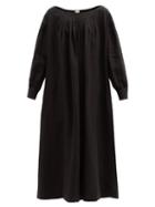 Matchesfashion.com Zanini - Scoop-neck Floral-embroidered Linen Midi Dress - Womens - Black