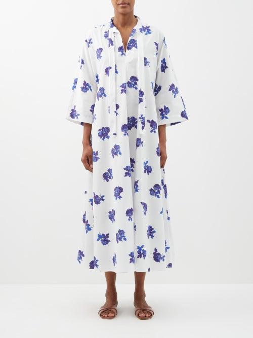 Emilia Wickstead - Lovie Rose-print Cotton-poplin Kaftan - Womens - Blue Print