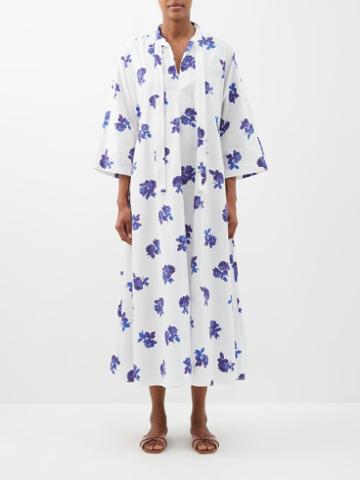 Emilia Wickstead - Lovie Rose-print Cotton-poplin Kaftan - Womens - Blue Print