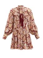 Matchesfashion.com Zimmermann - Charm Fringed Paisley-print Silk Mini Dress - Womens - Red Multi