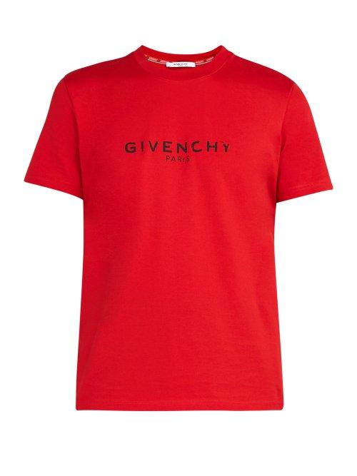 Matchesfashion.com Givenchy - Distressed Logo Cotton T Shirt - Mens - Red