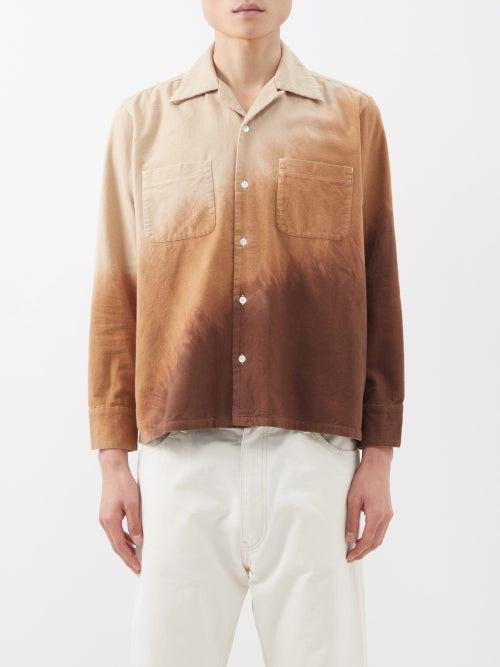 Noma T.d - Notched-collar Hand-dyed Flannel Shirt - Mens - Brown Multi