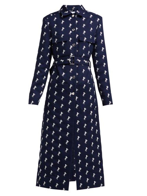 Matchesfashion.com Chlo - Little Horses Single Breasted Wool Gabardine Coat - Womens - Navy White